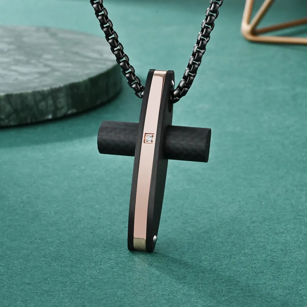 Hip-Hop Retro Cross Titanium Steel Inlay Zircon Men'S Pendant Necklace