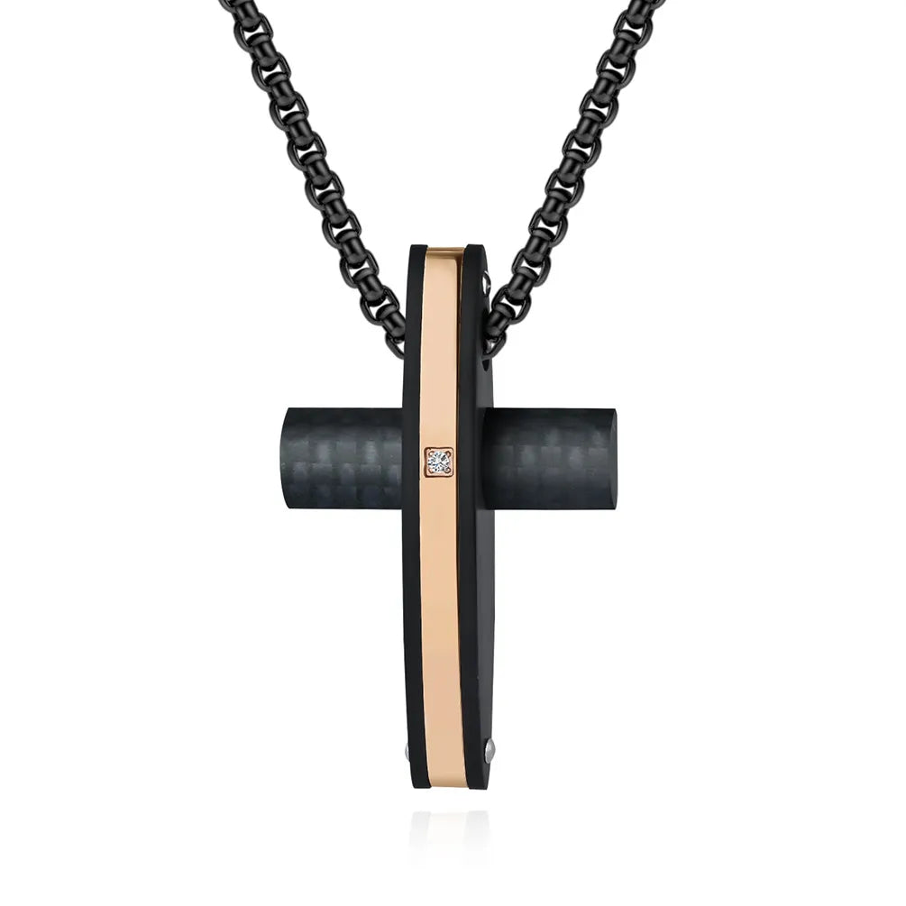 Hip-Hop Retro Cross Titanium Steel Inlay Zircon Men'S Pendant Necklace