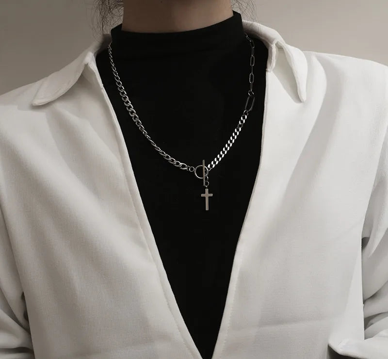 Wholesale Jewelry Hip-Hop Retro Cross 304 Stainless Steel Toggle Pendant Necklace