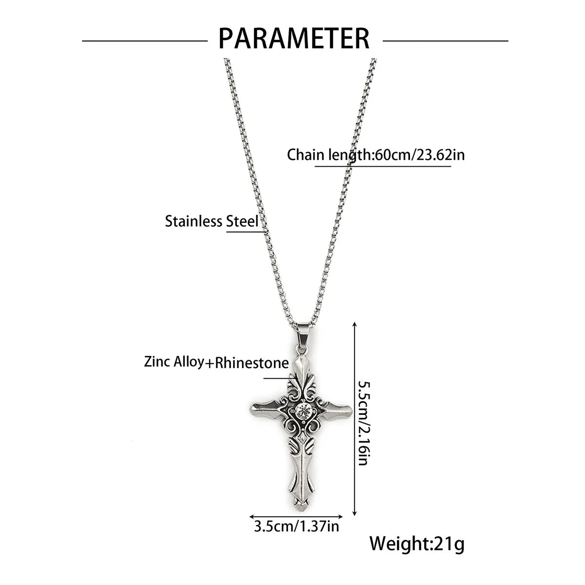 Hip-Hop Retro Cross Zinc Alloy Inlay Plating Rhinestones Men'S Pendant Necklace