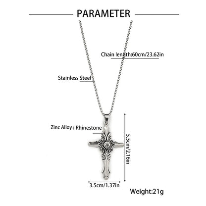 Hip-Hop Retro Cross Zinc Alloy Inlay Plating Rhinestones Men'S Pendant Necklace