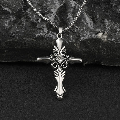 Hip-Hop Retro Cross Zinc Alloy Inlay Plating Rhinestones Men'S Pendant Necklace