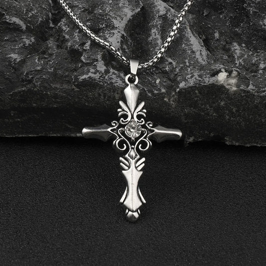 Hip-Hop Retro Cross Zinc Alloy Inlay Plating Rhinestones Men'S Pendant Necklace