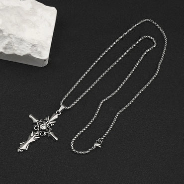 Hip-Hop Retro Cross Zinc Alloy Inlay Plating Rhinestones Men'S Pendant Necklace