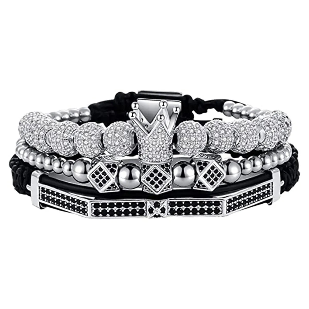 Hip-Hop Retro Crown Copper Inlay Zircon Men'S Bracelets