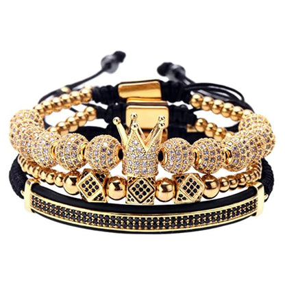 Hip-Hop Retro Crown Copper Inlay Zircon Men'S Bracelets