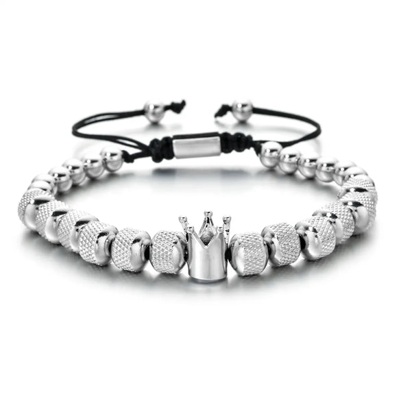 Hip-Hop Retro Crown Stainless Steel Copper Beaded Plating Braid Bracelets