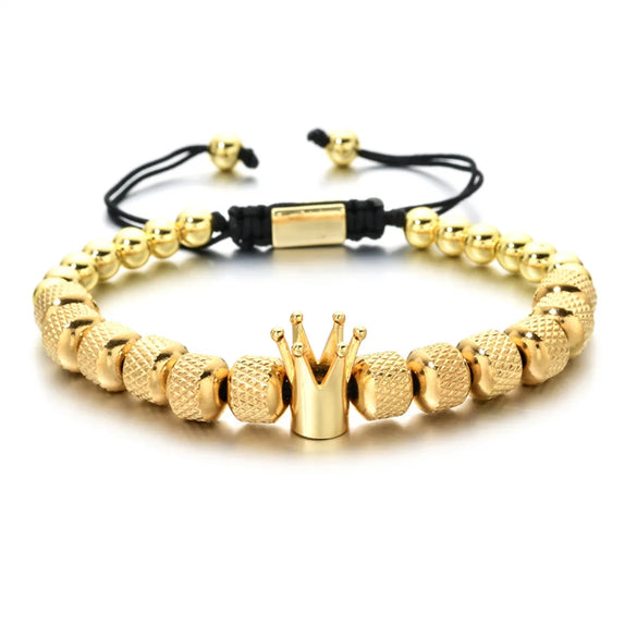 Hip-Hop Retro Crown Stainless Steel Copper Beaded Plating Braid Bracelets