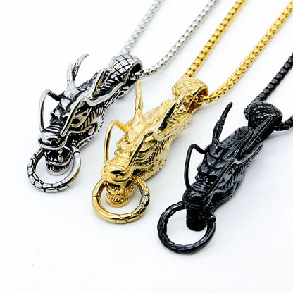 Hip-Hop Retro Dragon Titanium Steel Chain 18K Gold Plated Men'S Pendant Necklace