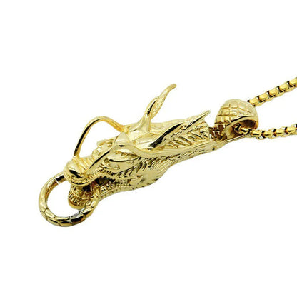 Hip-Hop Retro Dragon Titanium Steel Chain 18K Gold Plated Men'S Pendant Necklace