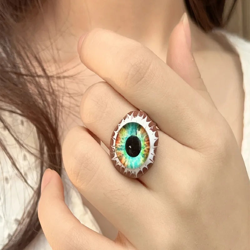 Hip-Hop Retro Eye Arylic Alloy Plating Inlay Artificial Pearls Rhinestones Silver Plated Unisex Rings