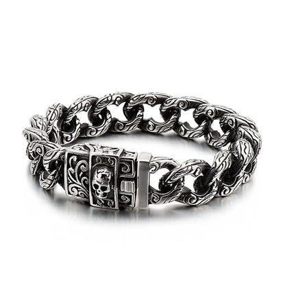 Hip-Hop Retro Flower Titanium Steel Stoving Varnish Men'S Bracelets