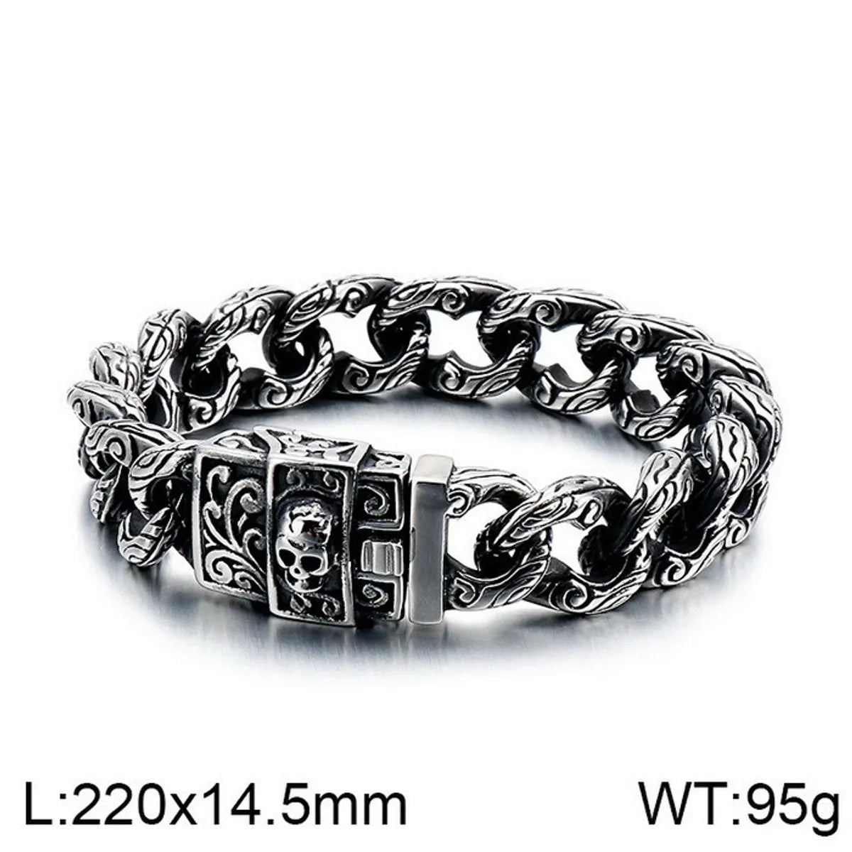 Hip-Hop Retro Flower Titanium Steel Stoving Varnish Men'S Bracelets