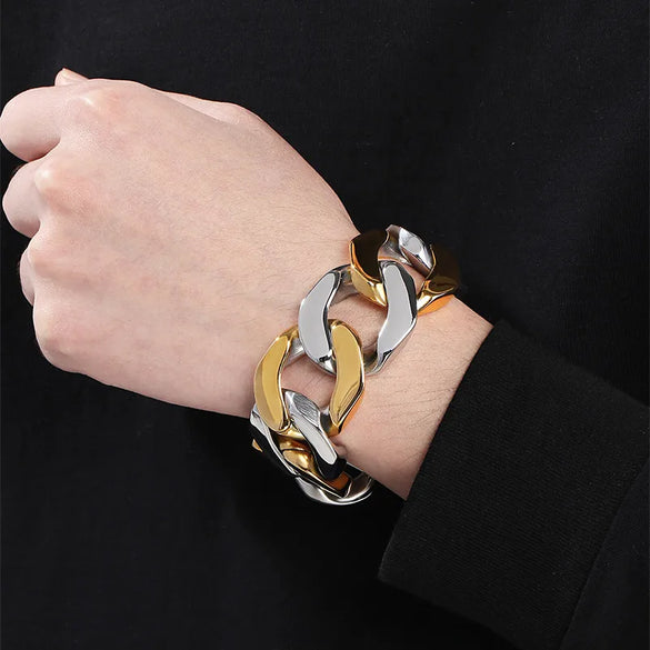 Hip-Hop Retro Geometric 304 Stainless Steel 18K Gold Plated Men'S Bracelets Men Chain Bracelets
