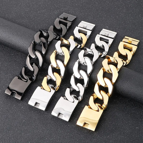 Hip-Hop Retro Geometric 304 Stainless Steel 18K Gold Plated Men'S Bracelets Men Chain Bracelets