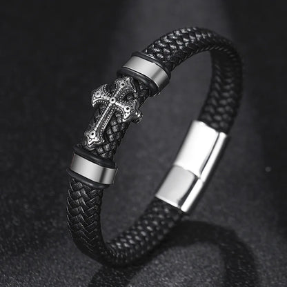 Hip-Hop Retro Geometric Cross Titanium Steel Men'S Bracelets