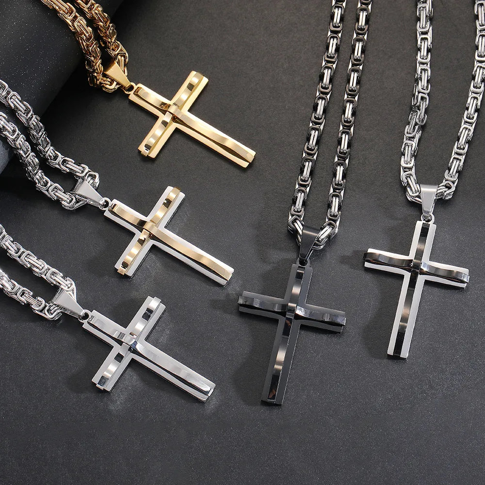 Hip-Hop Retro Geometric Cross Titanium Steel Polishing Men'S Pendant Necklace