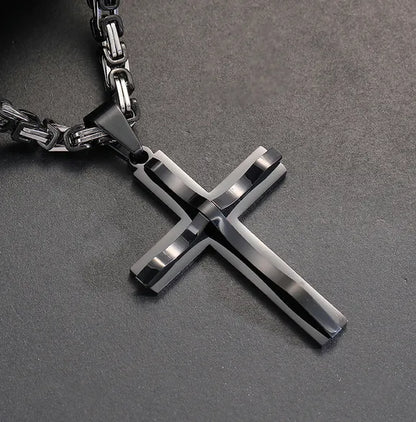 Hip-Hop Retro Geometric Cross Titanium Steel Polishing Men'S Pendant Necklace