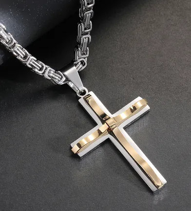 Hip-Hop Retro Geometric Cross Titanium Steel Polishing Men'S Pendant Necklace