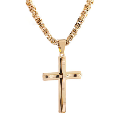 Hip-Hop Retro Geometric Cross Titanium Steel Polishing Men'S Pendant Necklace