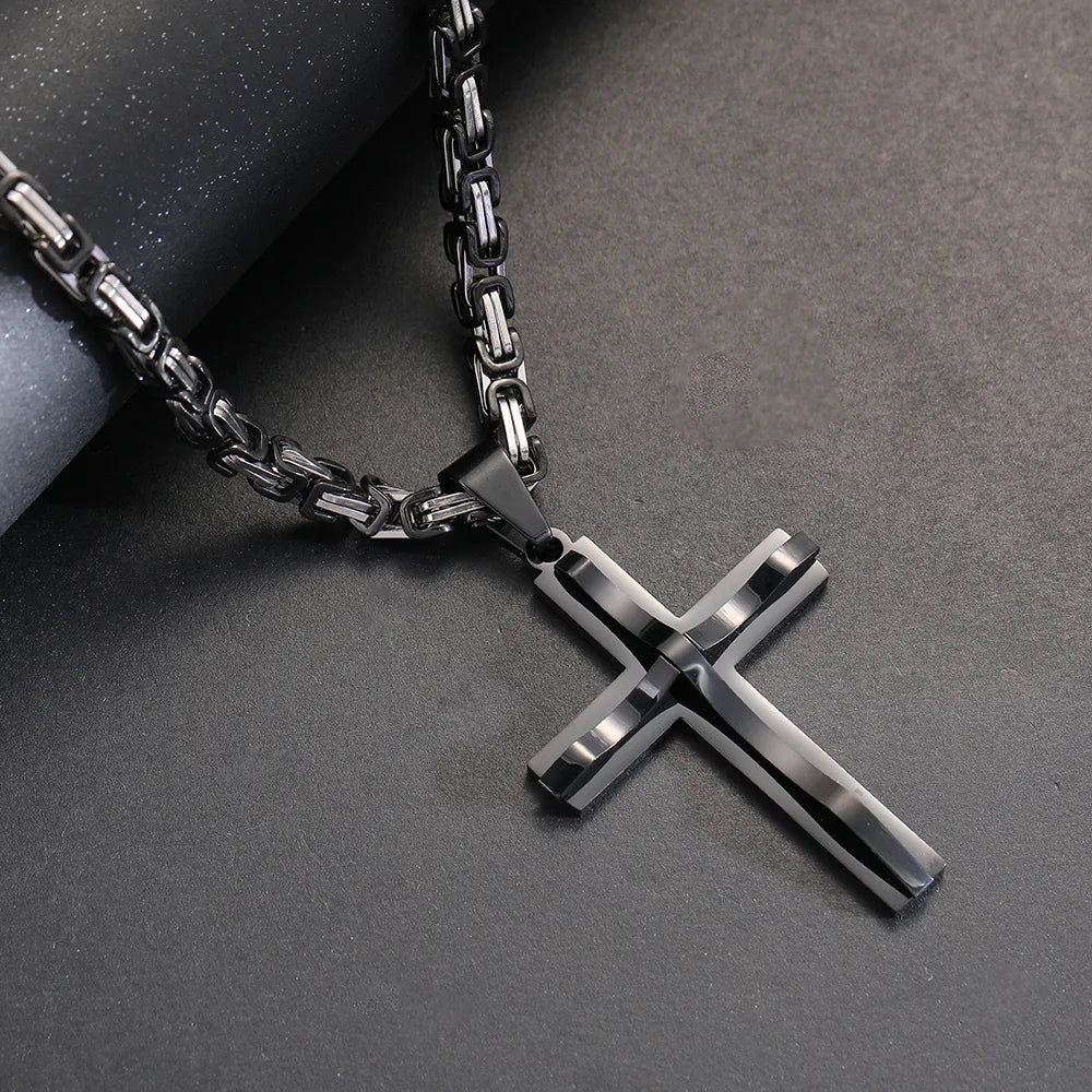 Hip-Hop Retro Geometric Cross Titanium Steel Polishing Men'S Pendant Necklace