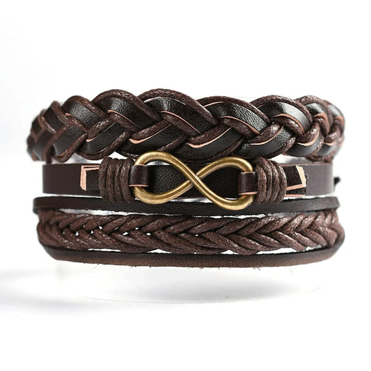 Hip-Hop Retro Geometric Infinity Pu Leather Alloy Men'S Bracelets