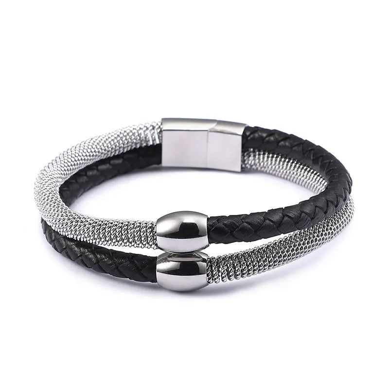 Hip-Hop Retro Geometric Pu Leather Titanium Steel Plating 18K Gold Plated Men'S Bracelets