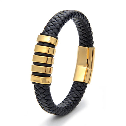 Hip-Hop Retro Geometric Pu Leather Titanium Steel Plating Magnetic Men'S Bracelets