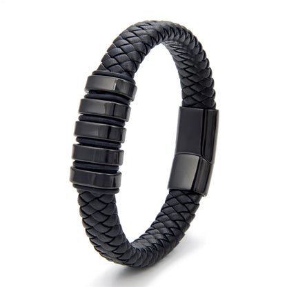 Hip-Hop Retro Geometric Pu Leather Titanium Steel Plating Magnetic Men'S Bracelets