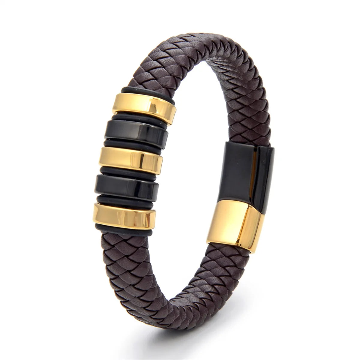 Hip-Hop Retro Geometric Pu Leather Titanium Steel Plating Magnetic Men'S Bracelets