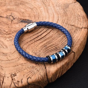 Hip-Hop Retro Geometric Pu Leather Titanium Steel Plating Men'S Bracelets