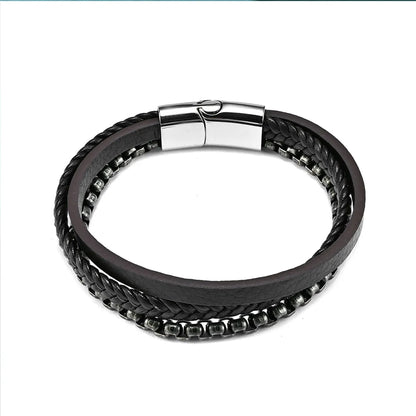 Hip-Hop Retro Geometric Pu Leather Titanium Steel Unisex Bracelets