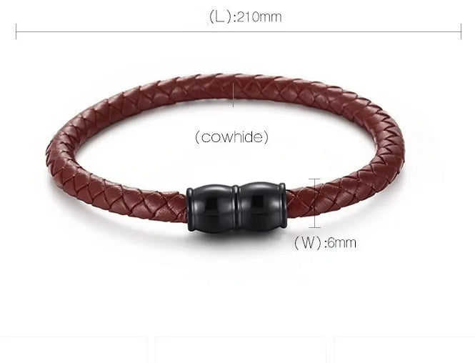 Hip-Hop Retro Geometric Solid Color Cowhide Titanium Steel Plating Men'S Bracelets