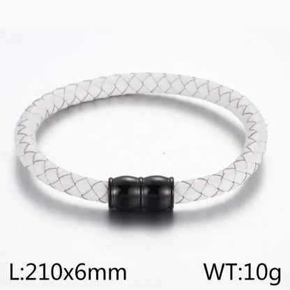 Hip-Hop Retro Geometric Solid Color Cowhide Titanium Steel Plating Men'S Bracelets