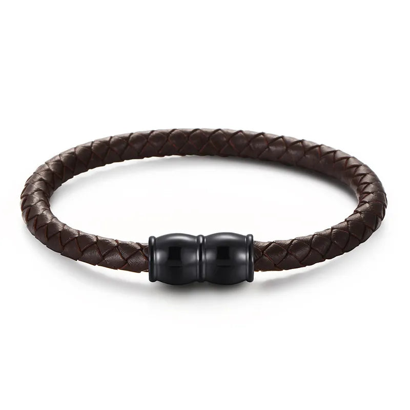 Hip-Hop Retro Geometric Solid Color Cowhide Titanium Steel Plating Men'S Bracelets