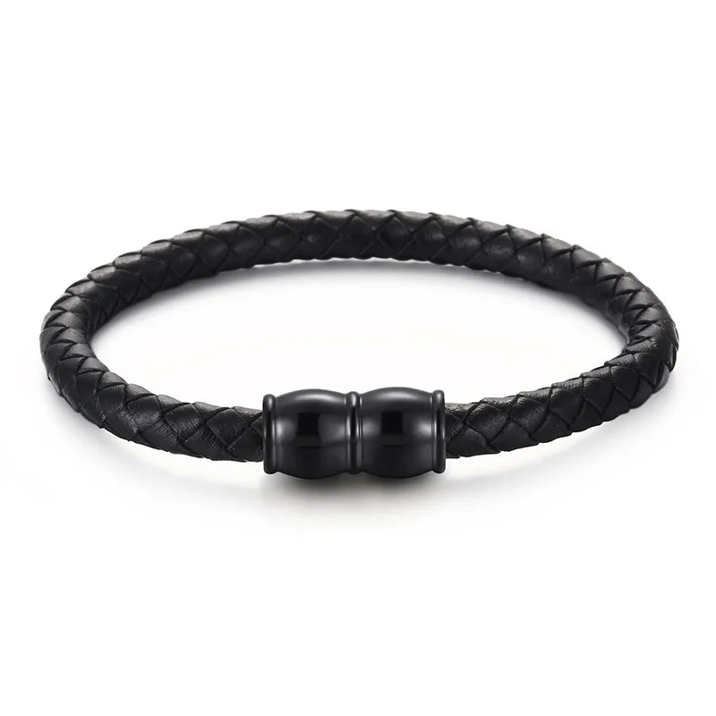 Hip-Hop Retro Geometric Solid Color Cowhide Titanium Steel Plating Men'S Bracelets