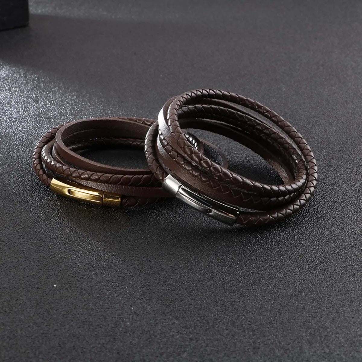 Hip-Hop Retro Geometric Stainless Steel Leather Braid Men's Wristband