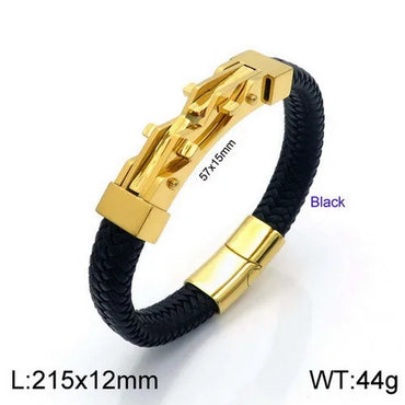 Hip-Hop Retro Geometric Stainless Steel Pu Leather Irregular Plating 18K Gold Plated Men'S Bangle