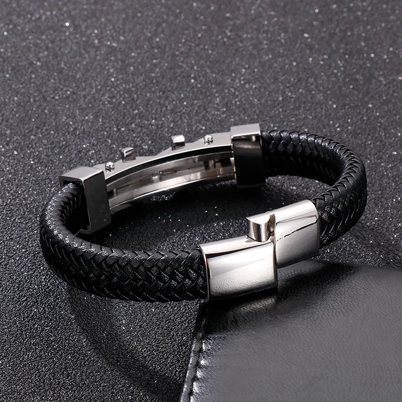 Hip-Hop Retro Geometric Stainless Steel Pu Leather Irregular Plating 18K Gold Plated Men'S Bangle