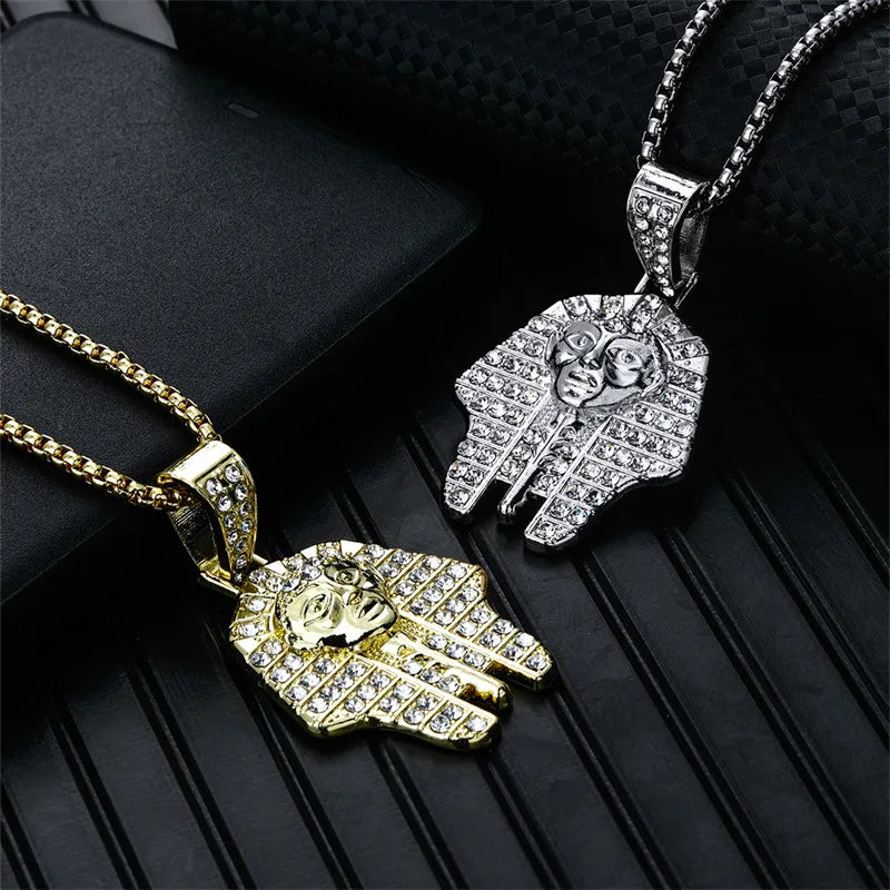 Hip-Hop Retro Human 304 Stainless Steel Alloy Inlay Rhinestones K Gold Plated Rhodium Plated Unisex Pendant Necklace