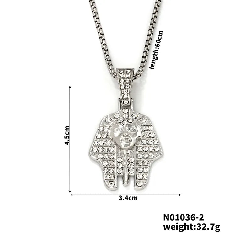 Hip-Hop Retro Human 304 Stainless Steel Alloy Inlay Rhinestones K Gold Plated Rhodium Plated Unisex Pendant Necklace