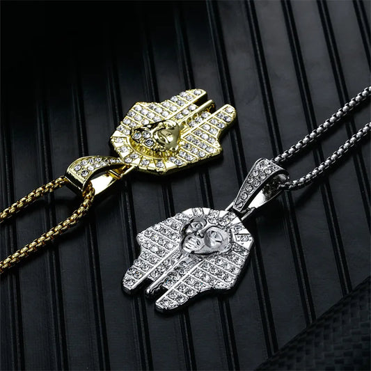 Hip-Hop Retro Human 304 Stainless Steel Alloy Inlay Rhinestones K Gold Plated Rhodium Plated Unisex Pendant Necklace