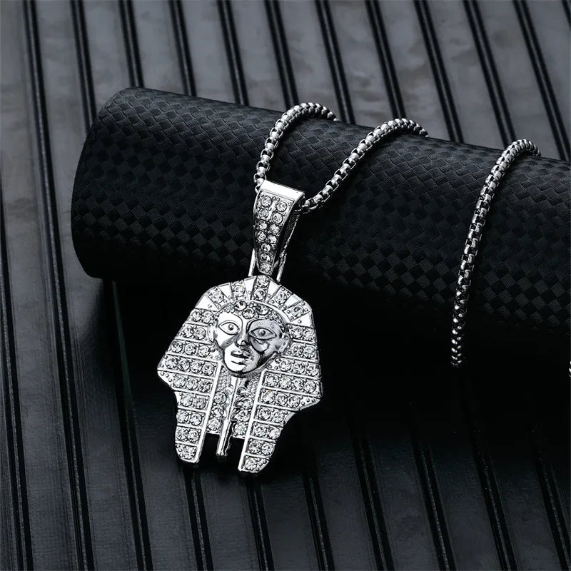 Hip-Hop Retro Human 304 Stainless Steel Alloy Inlay Rhinestones K Gold Plated Rhodium Plated Unisex Pendant Necklace