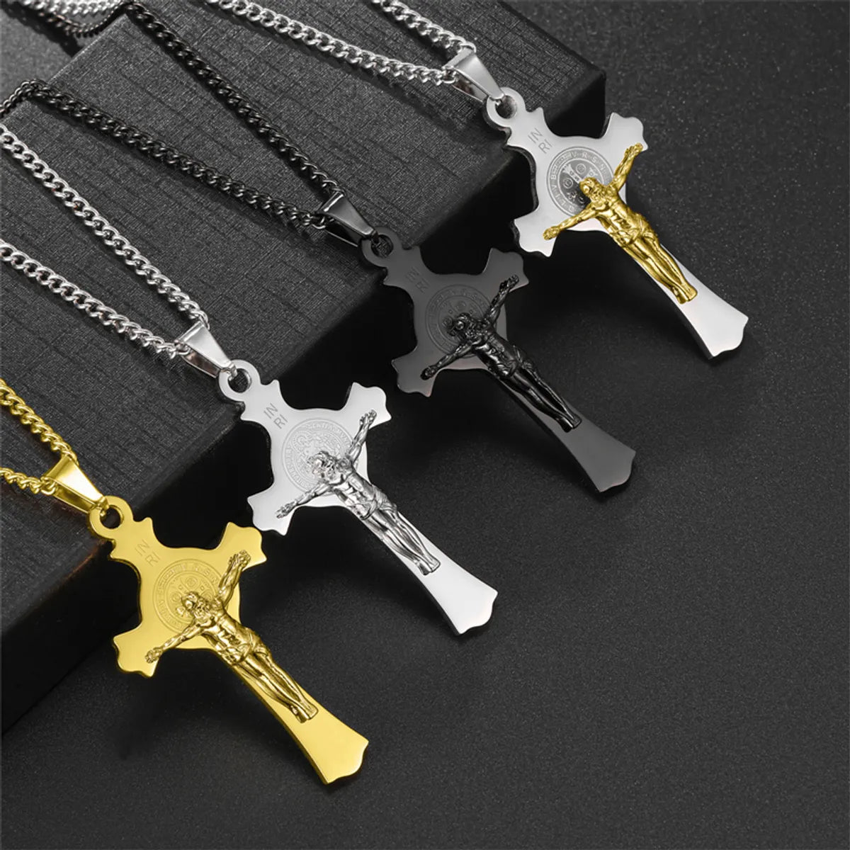 Hip-Hop Retro Human Cross 304 Stainless Steel Unisex