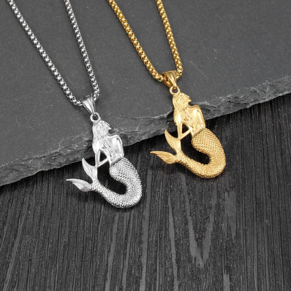 Hip-Hop Retro Mermaid 304 Stainless Steel Men'S Pendant Necklace