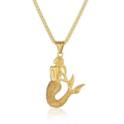 Hip-Hop Retro Mermaid 304 Stainless Steel Men'S Pendant Necklace