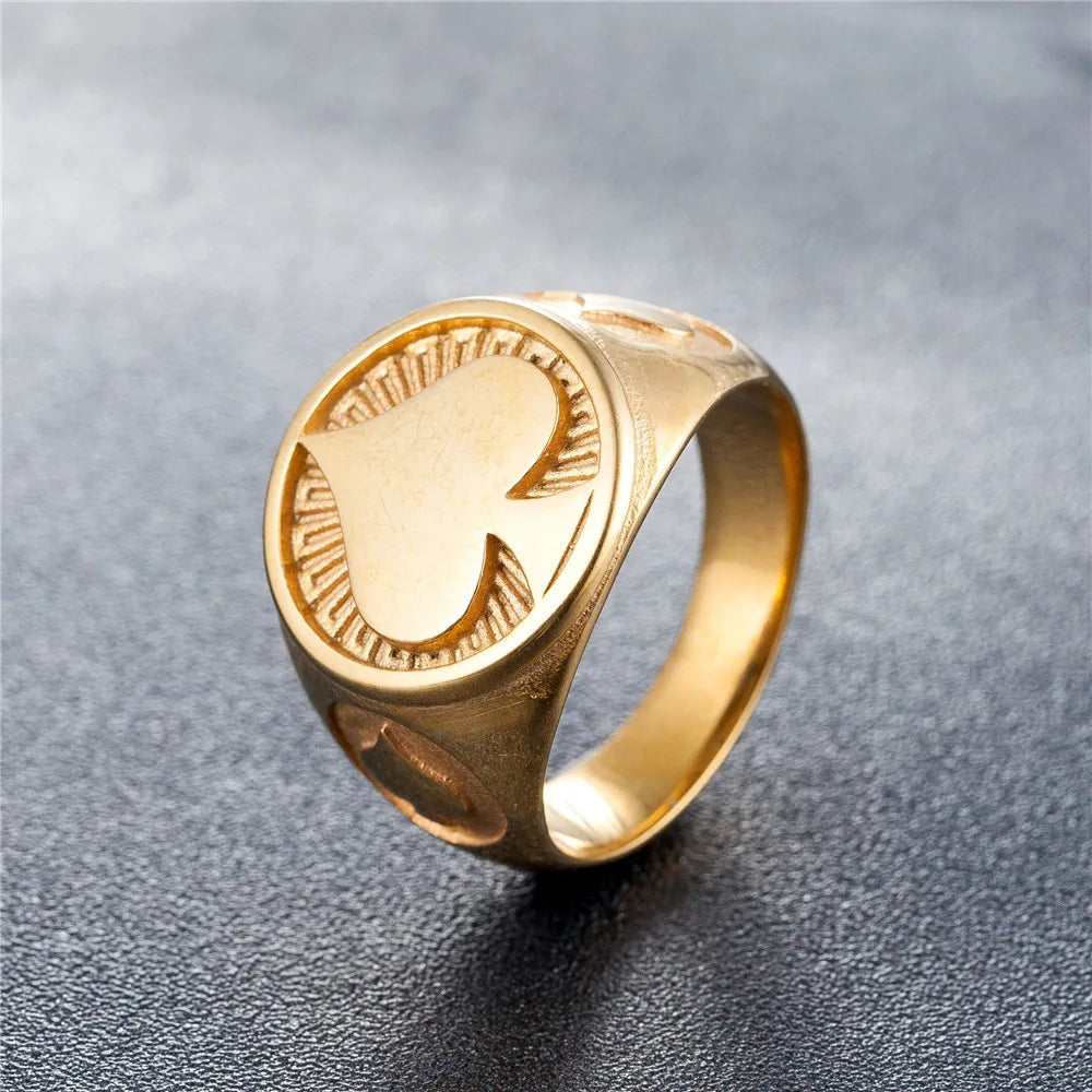 Hip-Hop Retro Poker 304 Stainless Steel 18K Gold Plated Men'S Rings