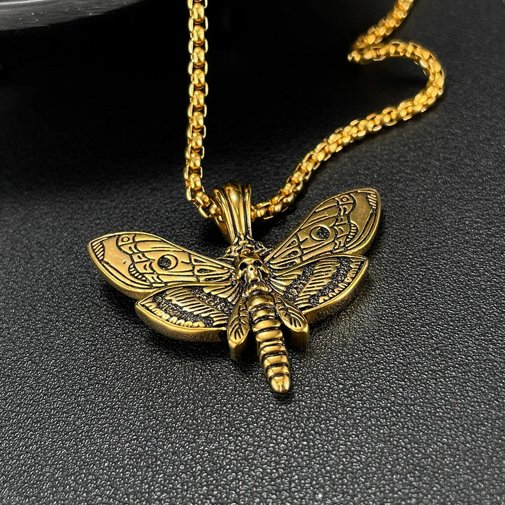 Hip-Hop Retro Punk Moth Skull Stainless Steel Men'S Pendant Necklace