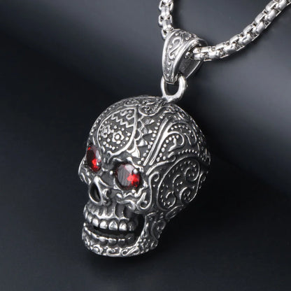 Hip-Hop Retro Punk Skull 304 Stainless Steel Polishing Inlay Rhinestones Men'S Pendant Necklace