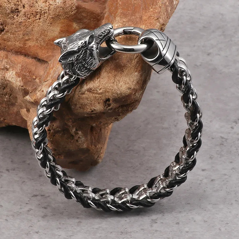 Hip-Hop Retro Punk Wolf Titanium Steel Men'S Bracelets